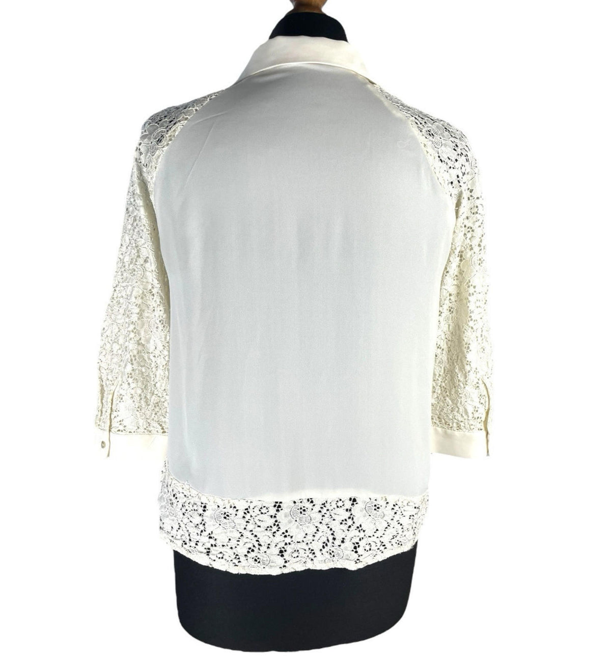 ZARA Cream Zara Basic Ivory Blouse Lace Panels Women's UK Size S