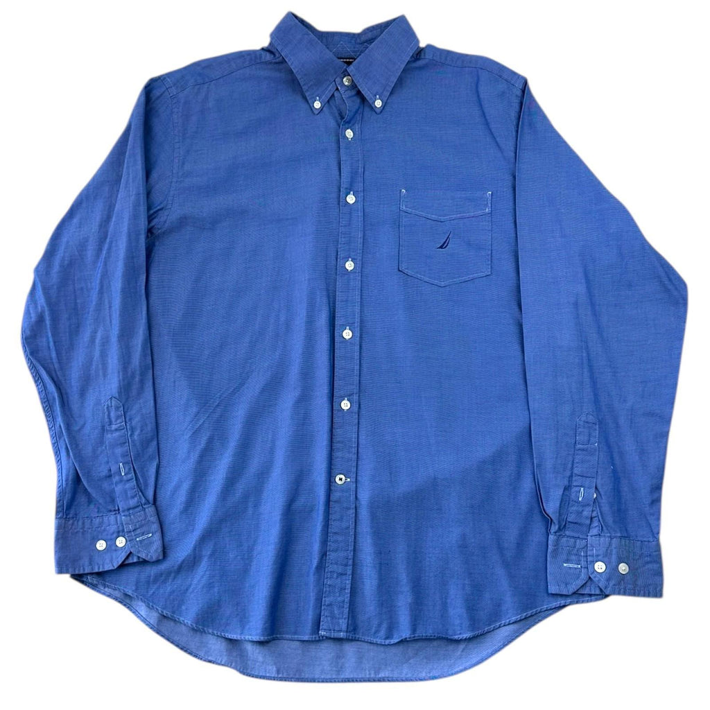 Nautica Shirt Men's UK Size L Blue Solid Long Sleeve Pockets Embroidered Logo