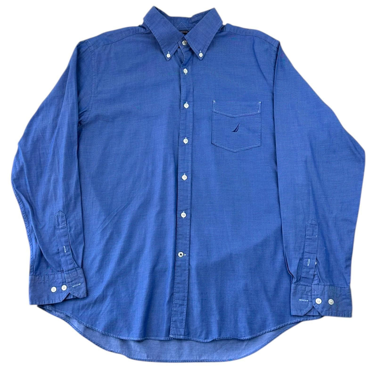 Nautica Shirt Men's UK Size L Blue Solid Long Sleeve Pockets Embroidered Logo