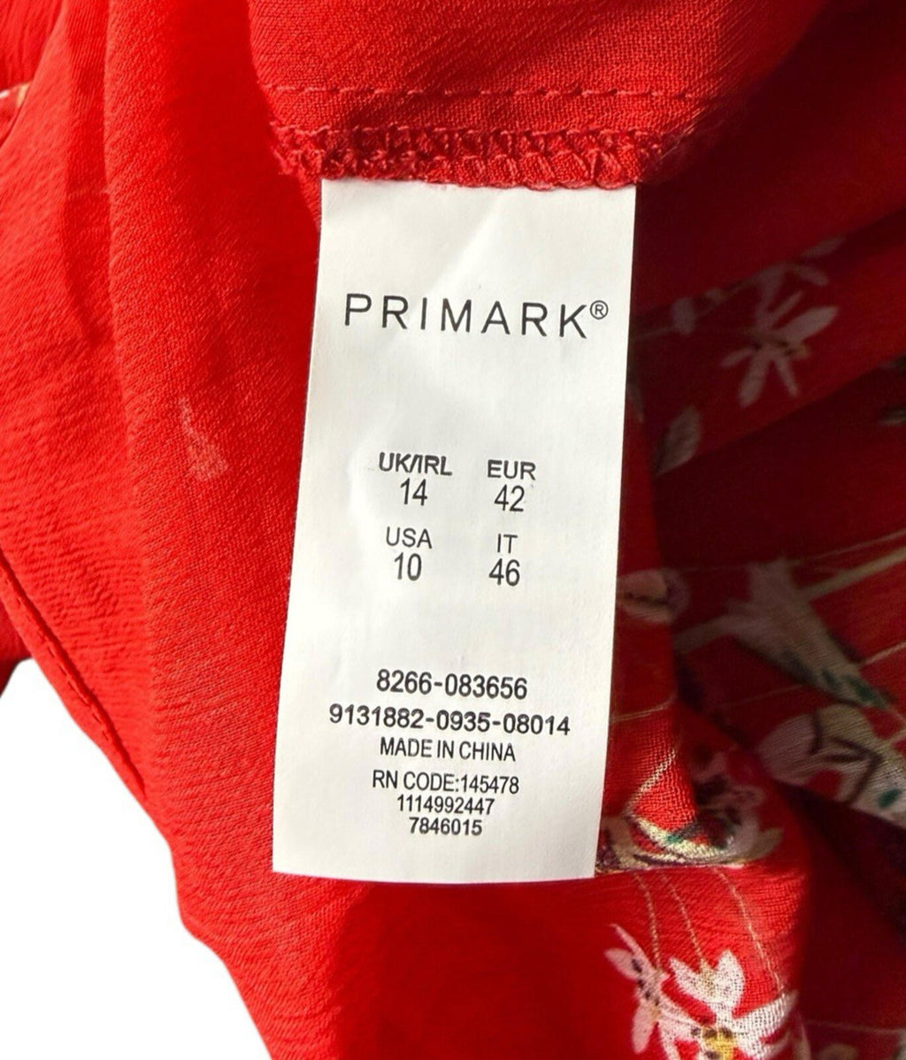 Primark Floral Blouse Women's UK Size 14 Long Sleeve Ruffled Cuffs Choker Neck