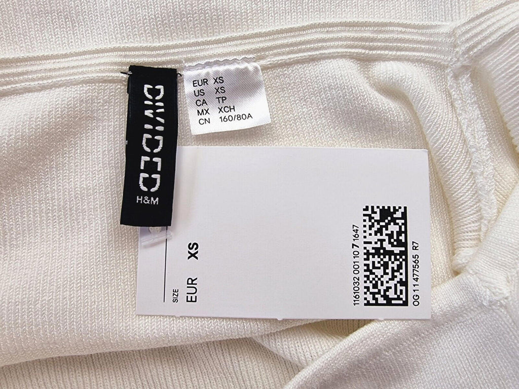 Divided by H&M White Divided Crop Top White Ribbed Blouse Women's UK Size XS