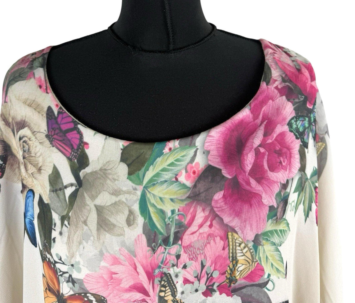 Floral Smock Blouse Top Women's UK Size L Chiffon Relaxed Fit Lined Floral Beige