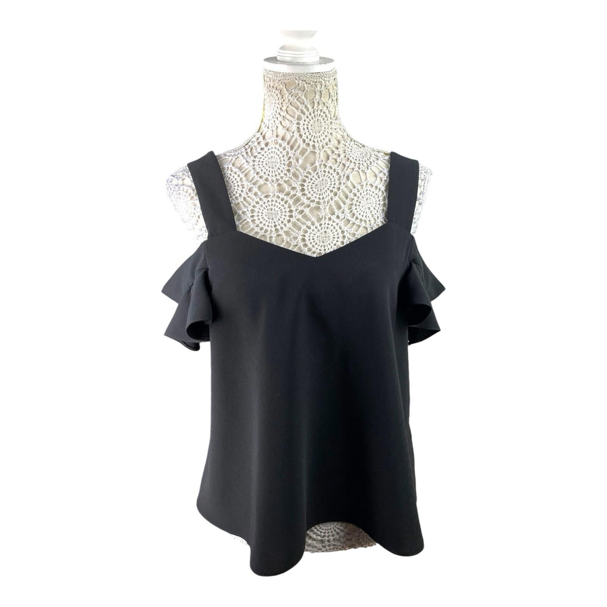 TopShop Black Peplum Top Frill Sleeve Women's UK Size 12