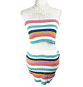 Multicolour Stripe Knit Two-Piece Set Women's UK Size 8 Bandeau Crop Top & Skirt