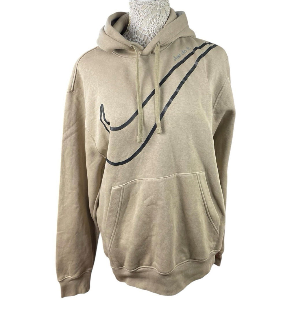 Nike Swoosh Hoodie Fleece Lined Jersey Beige Stone Women's UK Size S