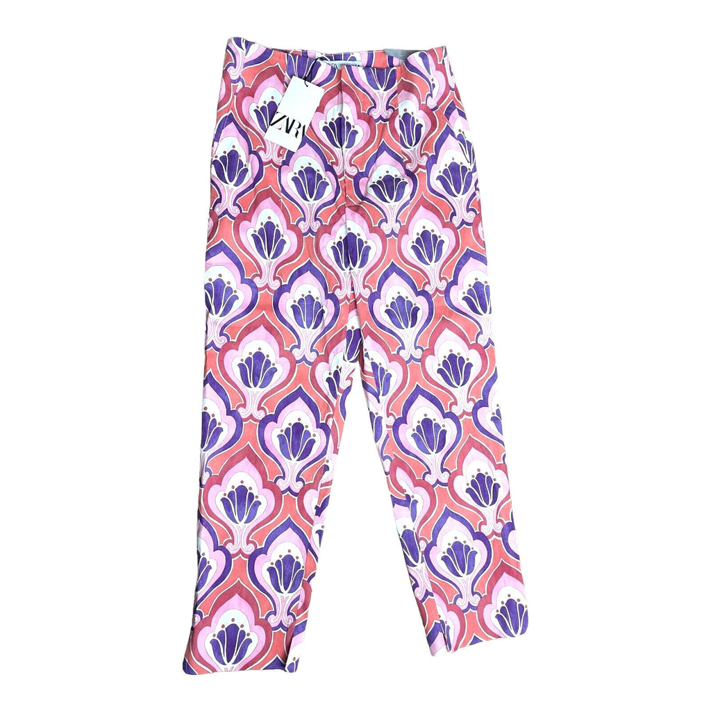 ZARA Multi Zara Trousers Slim Fit High Waist Ankle Chino Printed Women's UK Size 6