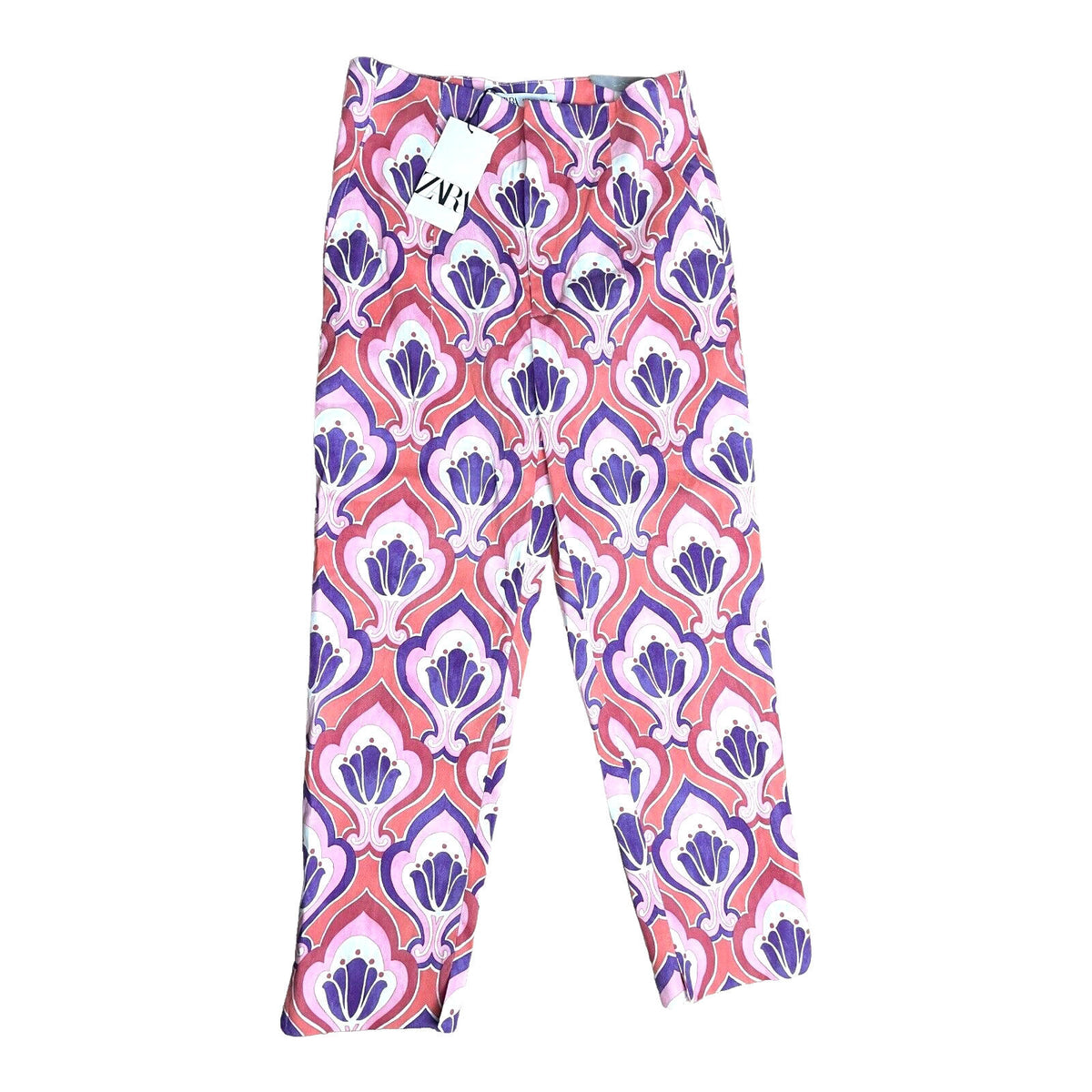 ZARA Multi Zara Trousers Slim Fit High Waist Ankle Chino Printed Women's UK Size 6