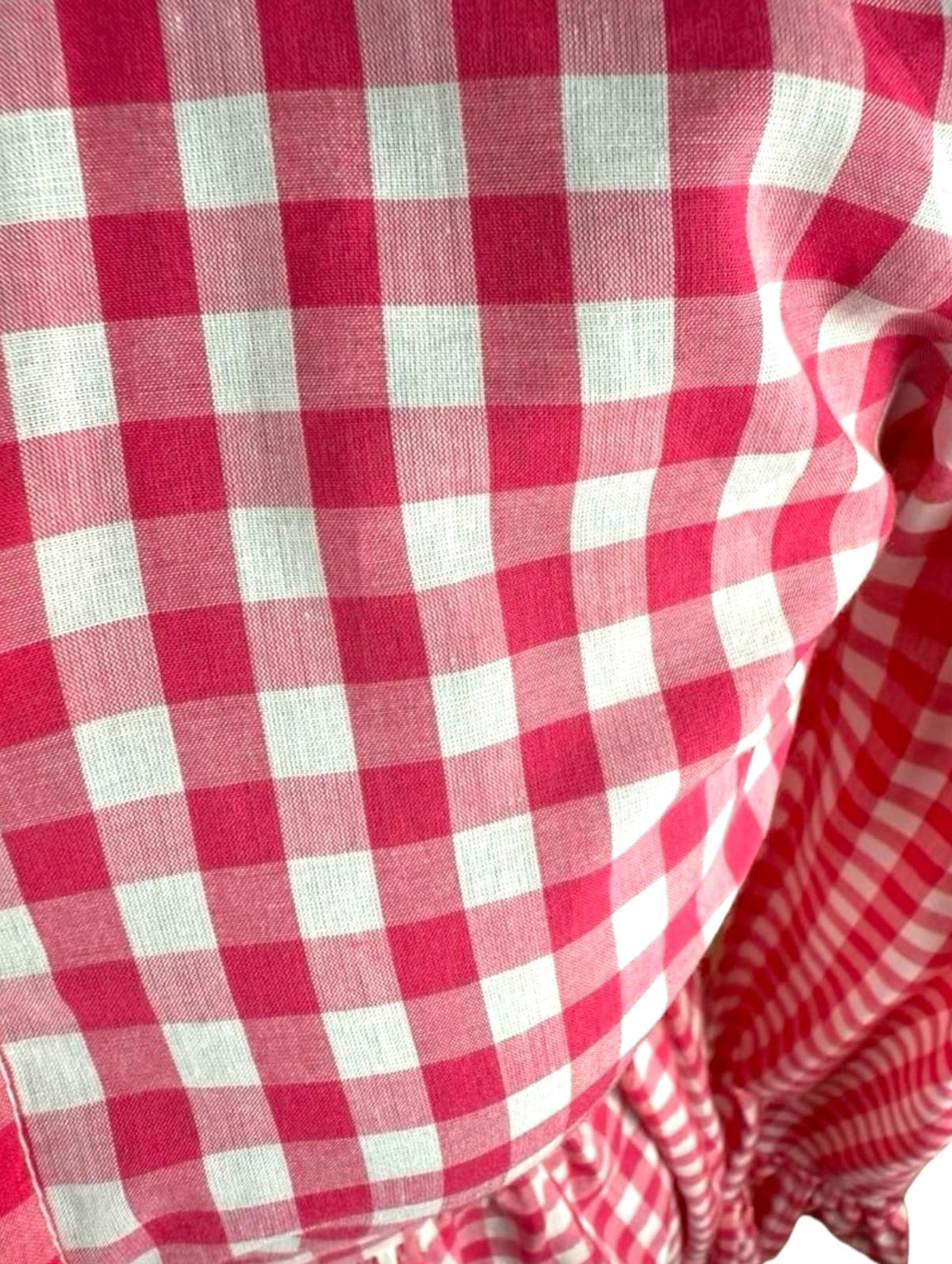 Red Gingham Tie Front Blouse Long Sleeve Grilled Hem Women's UK Size S