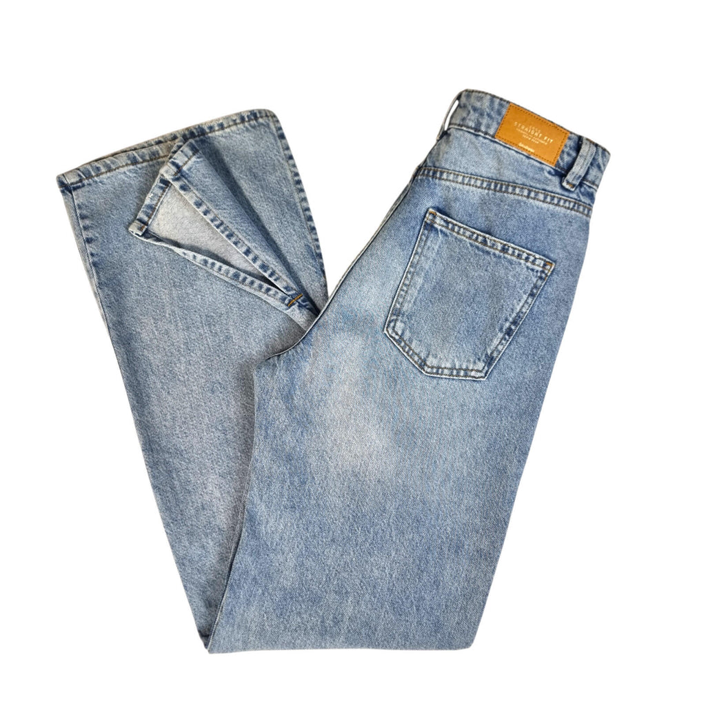 stradivarius Blue Stradivarius Jeans Women's UK Size 8 Long Split Hem Straight Fit High Waist Blue