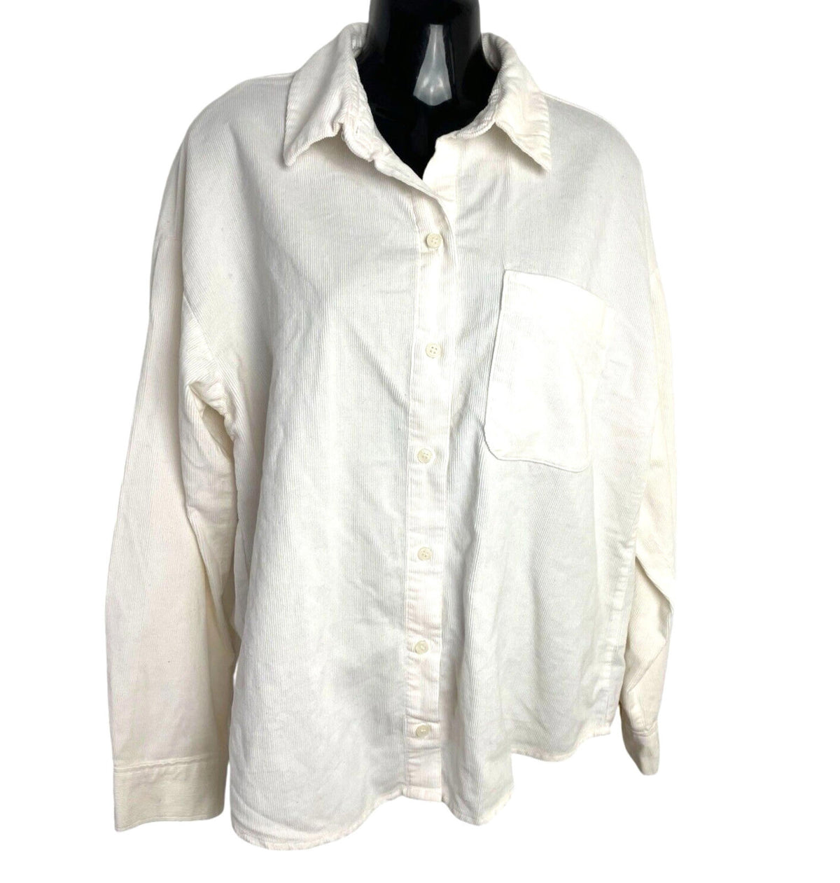 Divided Corduroy Shirt Women's UK Size 2XS Beige Long Sleeve Pocket Oversized