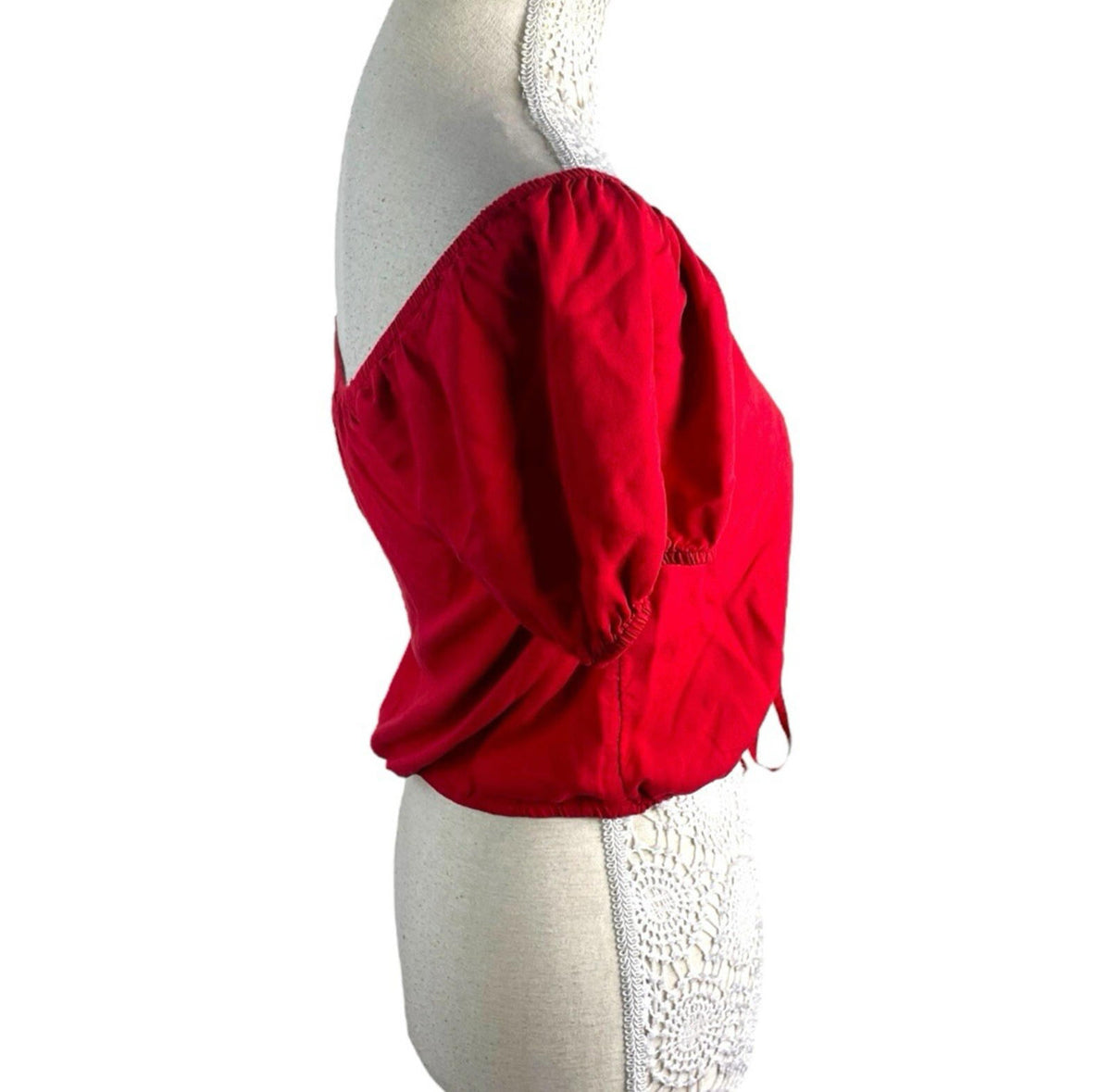 Hollister Red Crop Top Blouse Balloon Short Sleeve Women's UK Size XS