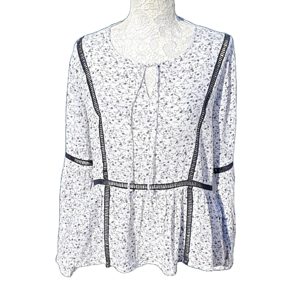Jacqueline de Yong Off White Floral Crochet Trim Blouse Women's UK Size 10