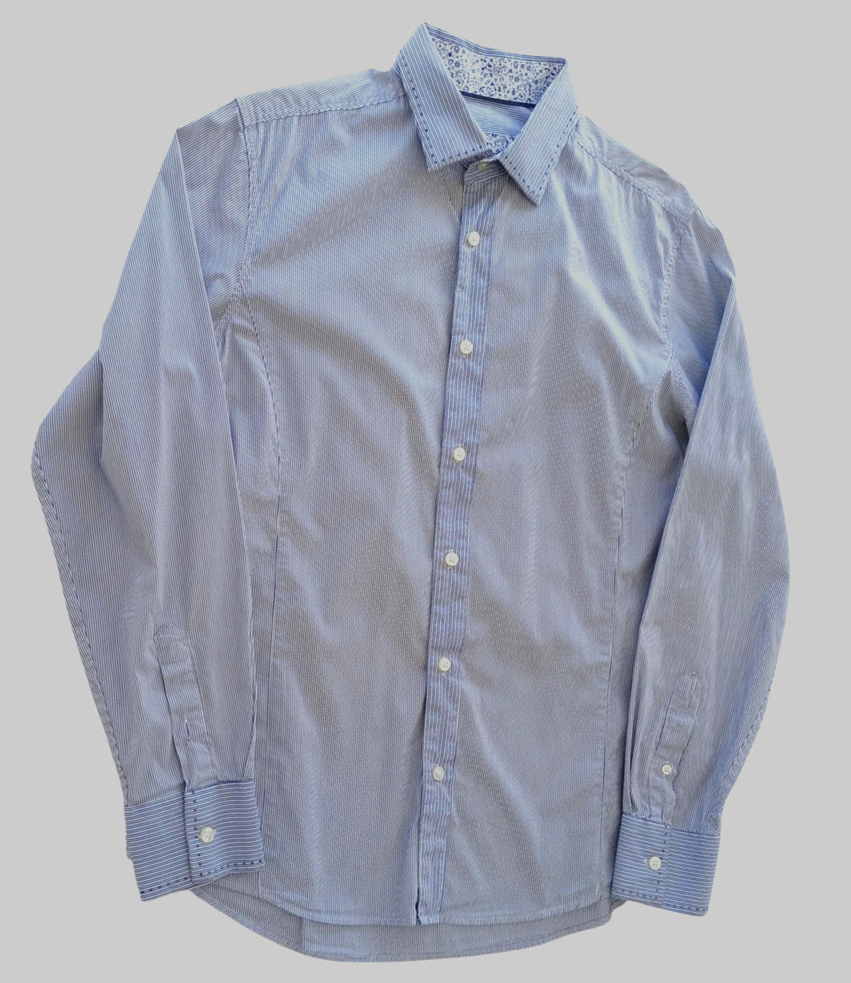 Next Shirt Men's UK Size M Blue Striped Long Sleeved Cotton Blend