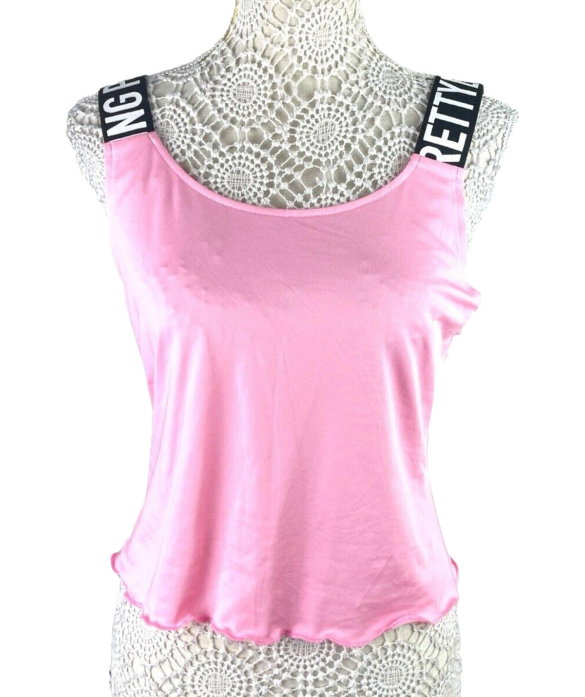 Pretty Little Thing Pink Tank Top Logo Band Straps Women's UK Size S