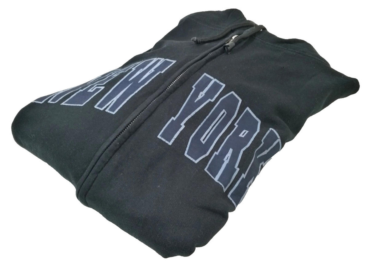 SAAD Collection Black New York Hoodie Men's Size XL Black Jersey Hooded Pockets Zip Front