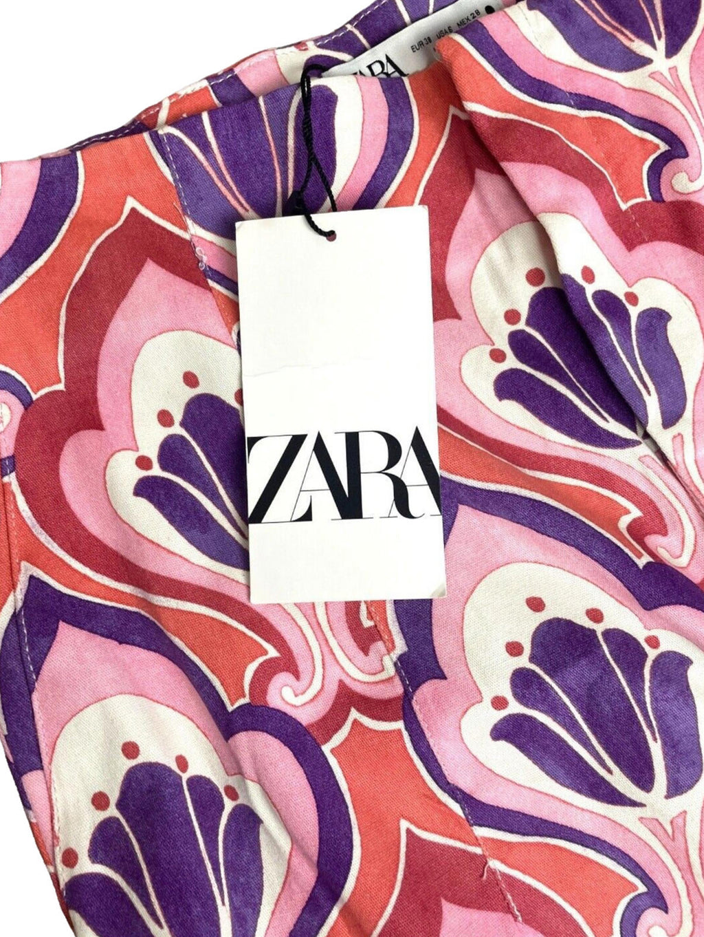 ZARA Multi Zara Trousers Slim Fit High Waist Ankle Chino Printed Women's UK Size 6