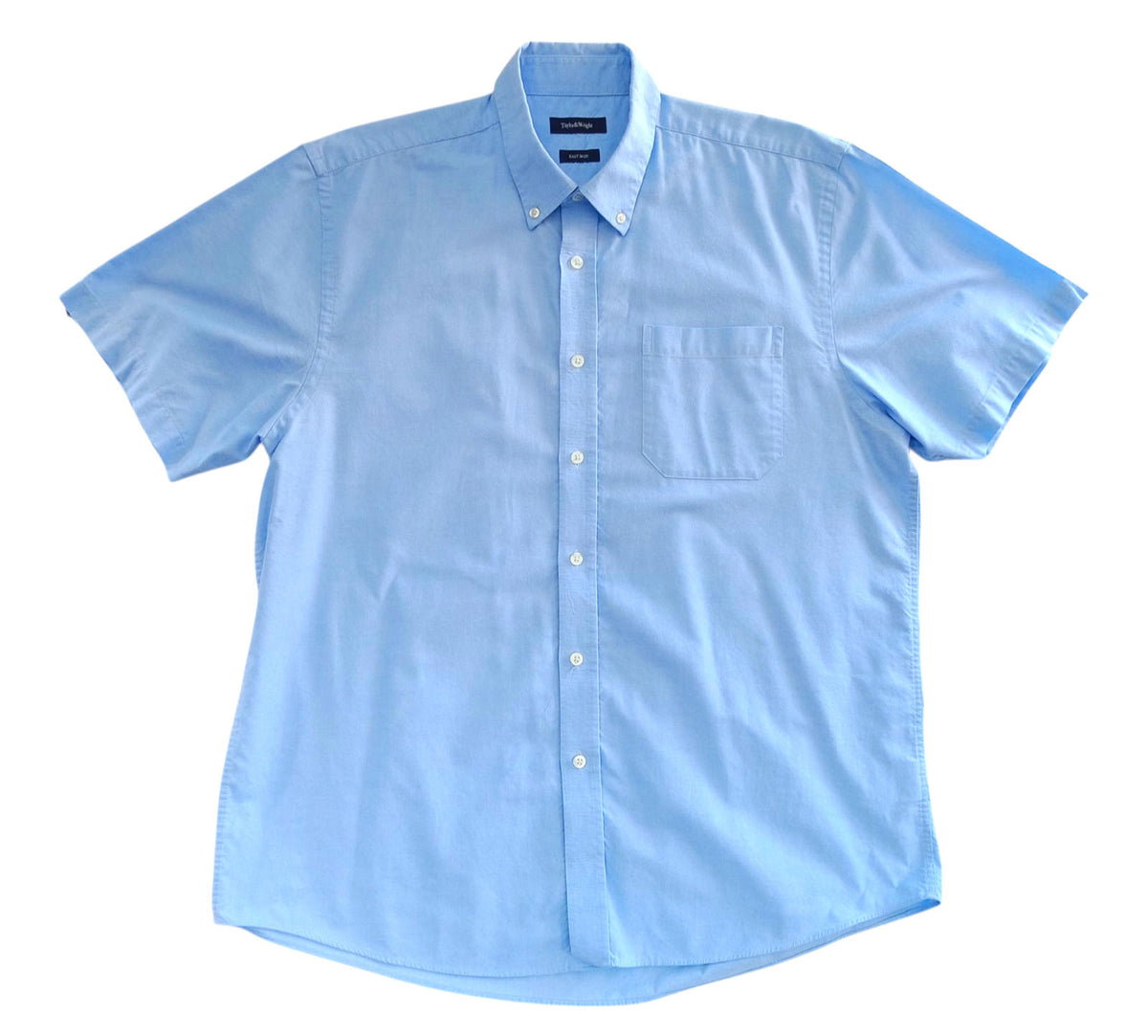 Taylor & Wright Shirt Short Sleeve Blue Pocket UK Men's Size XXL 2XL Collar 16"