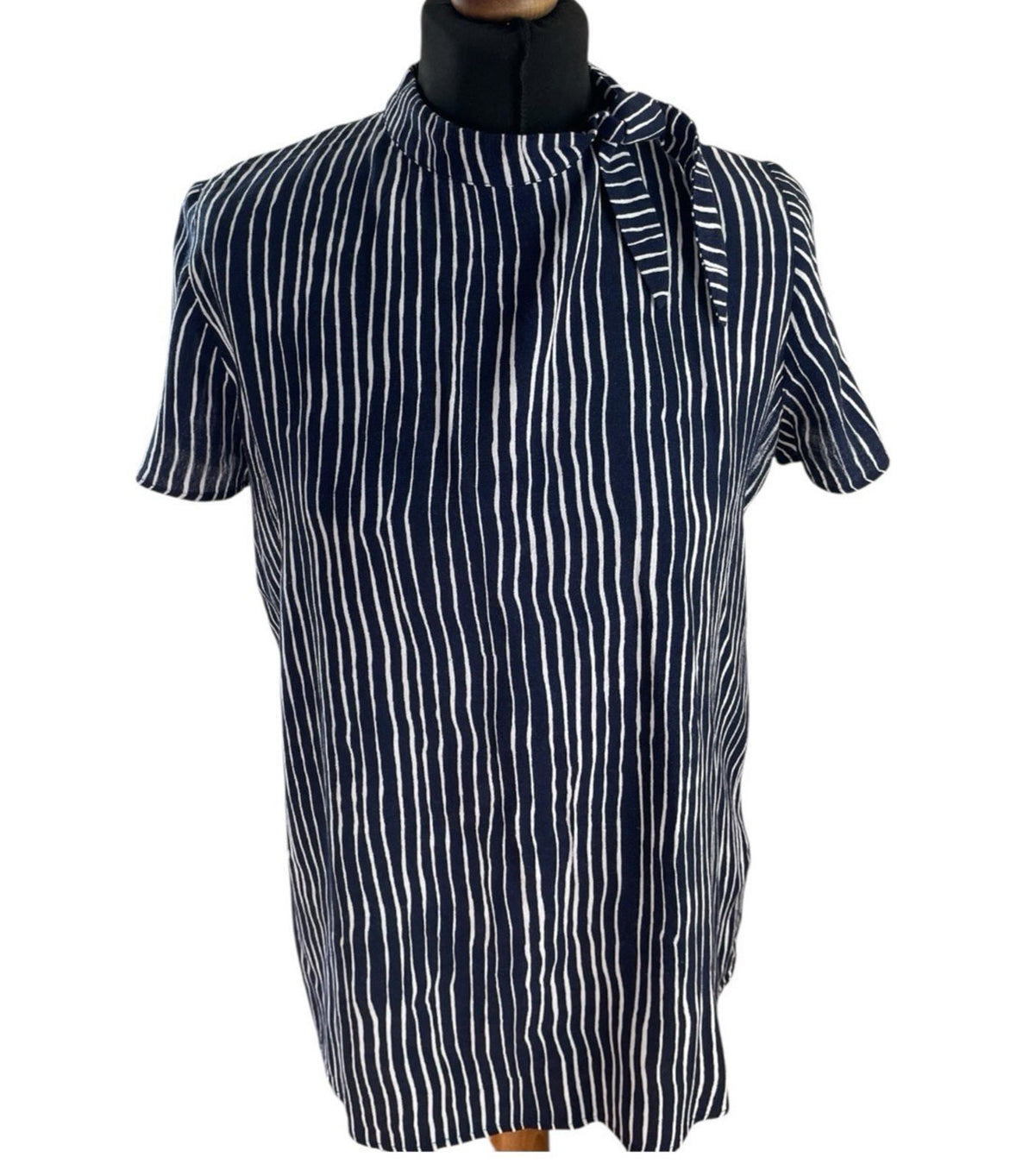 Next Navy Blouse High Neck Striped Lightweight Women's UK Size 12