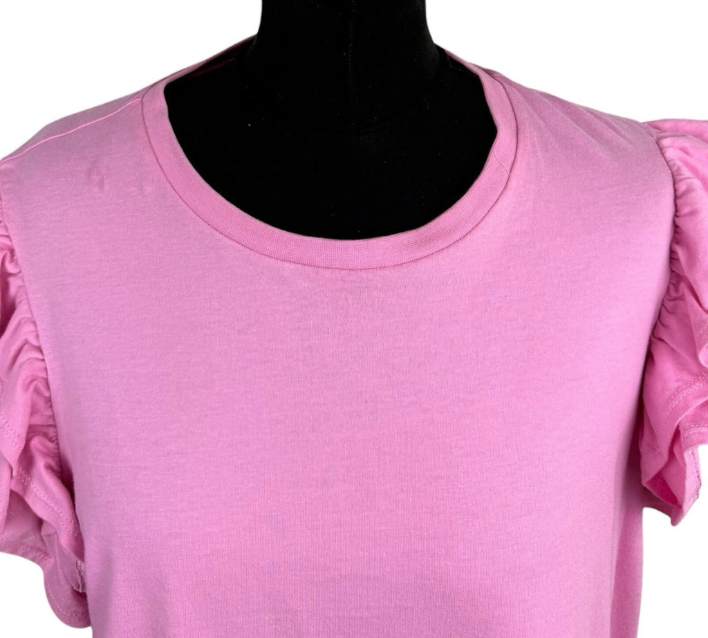 George Cotton T-Shirt Pink Women’s UK Size 20 Round Neck Frill Sleeve Detail