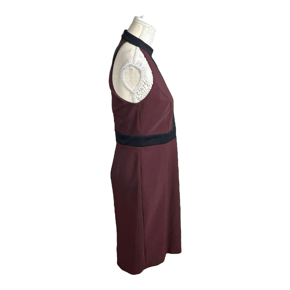 River Island Burgundy Midi Dress Bodycon Black Trim Women's UK Size 12