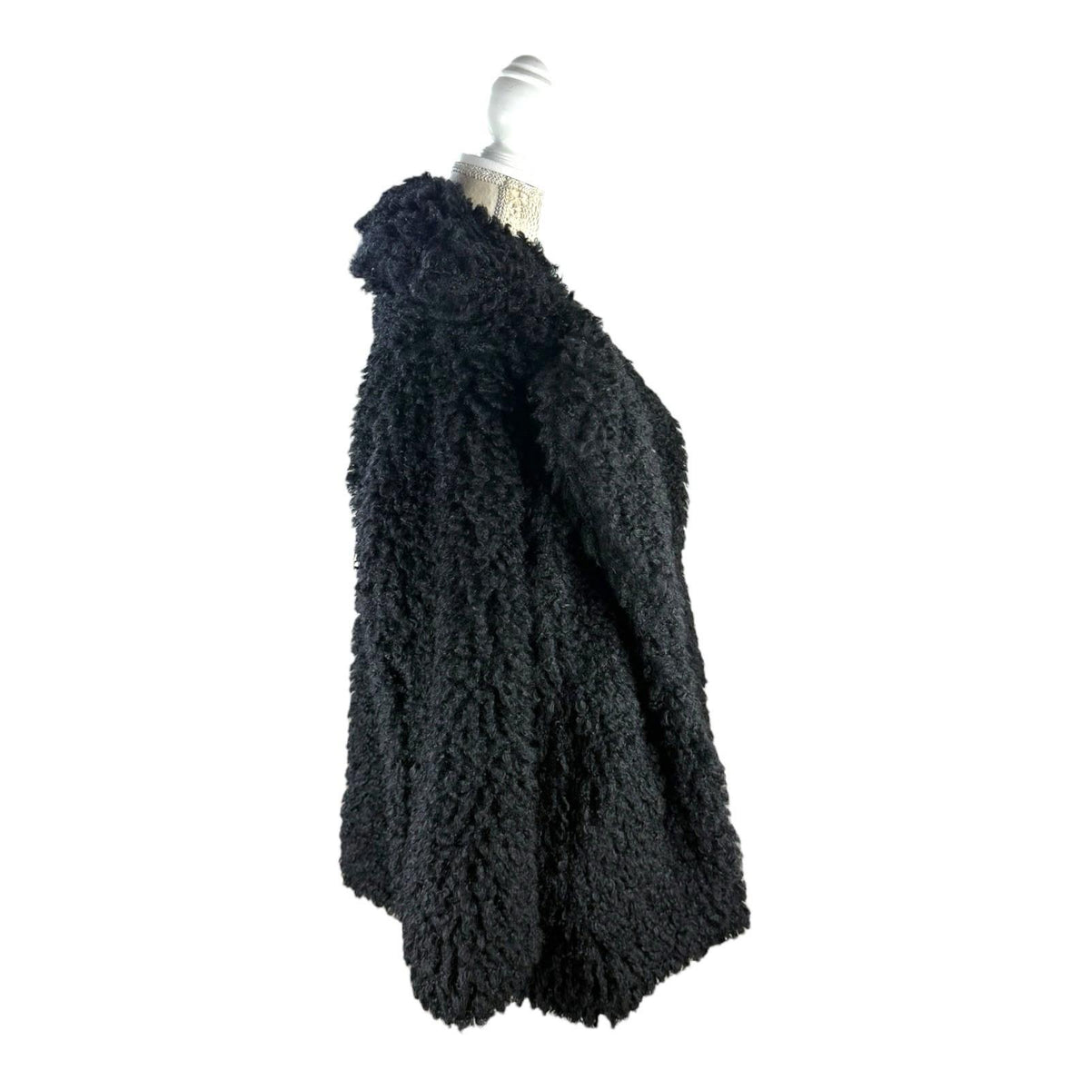 Boohoo Black Teddy Fleece Coat Relaxed Fit Collared Women's UK Size 10