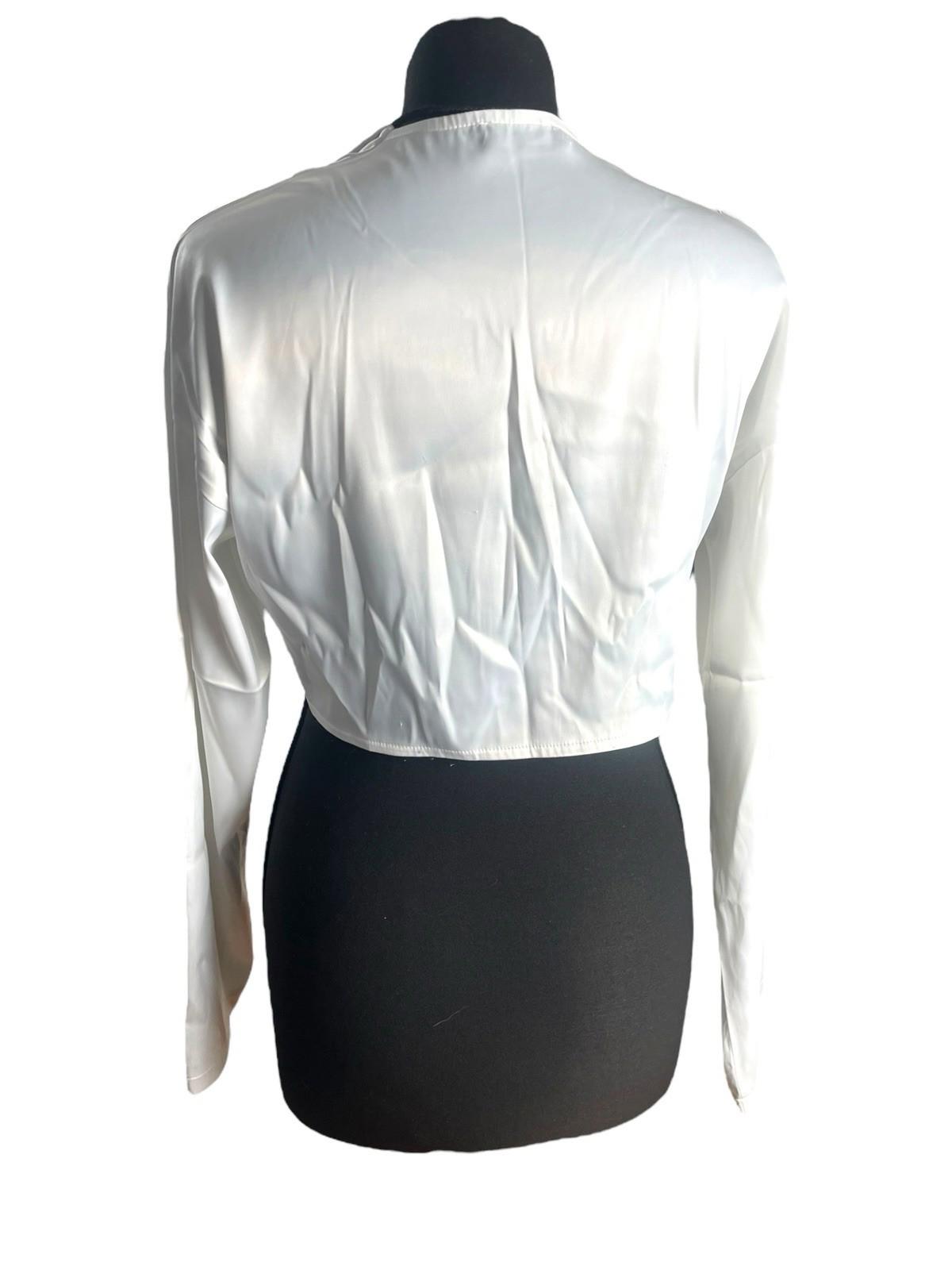Pretty Little Thing White Satin Shirt Cropped Women’s UK Size 8