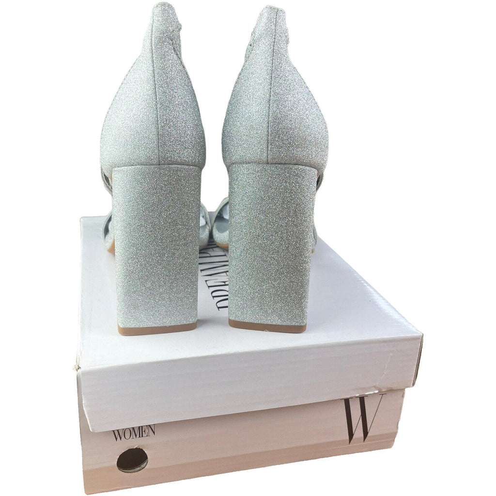 Dream Pairs Silver Sparkle Block Heel Shoes square Toe Women's UK Size 8