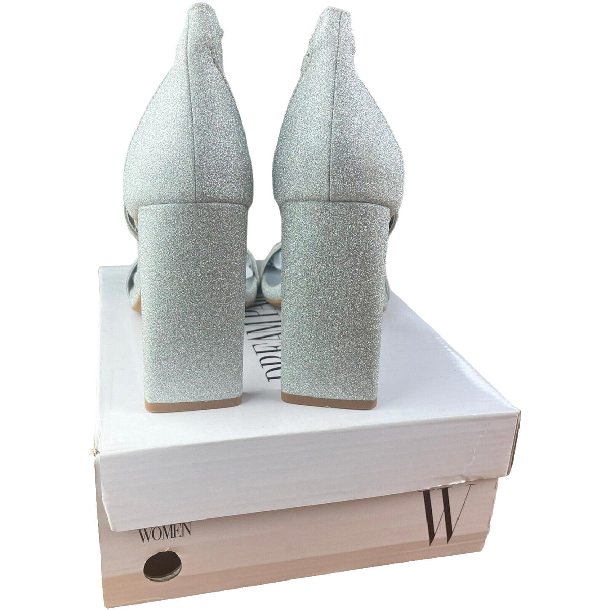 Dream Pairs Silver Sparkle Block Heel Shoes square Toe Women's UK Size 8