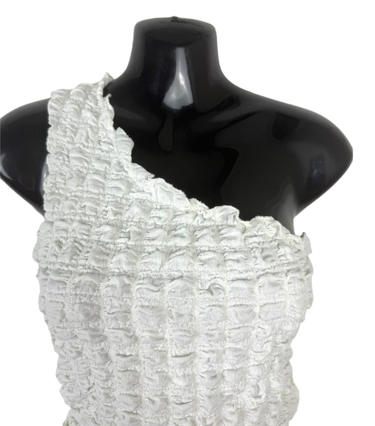Divided White One Shoulder Top Textured Women's UK Size XS