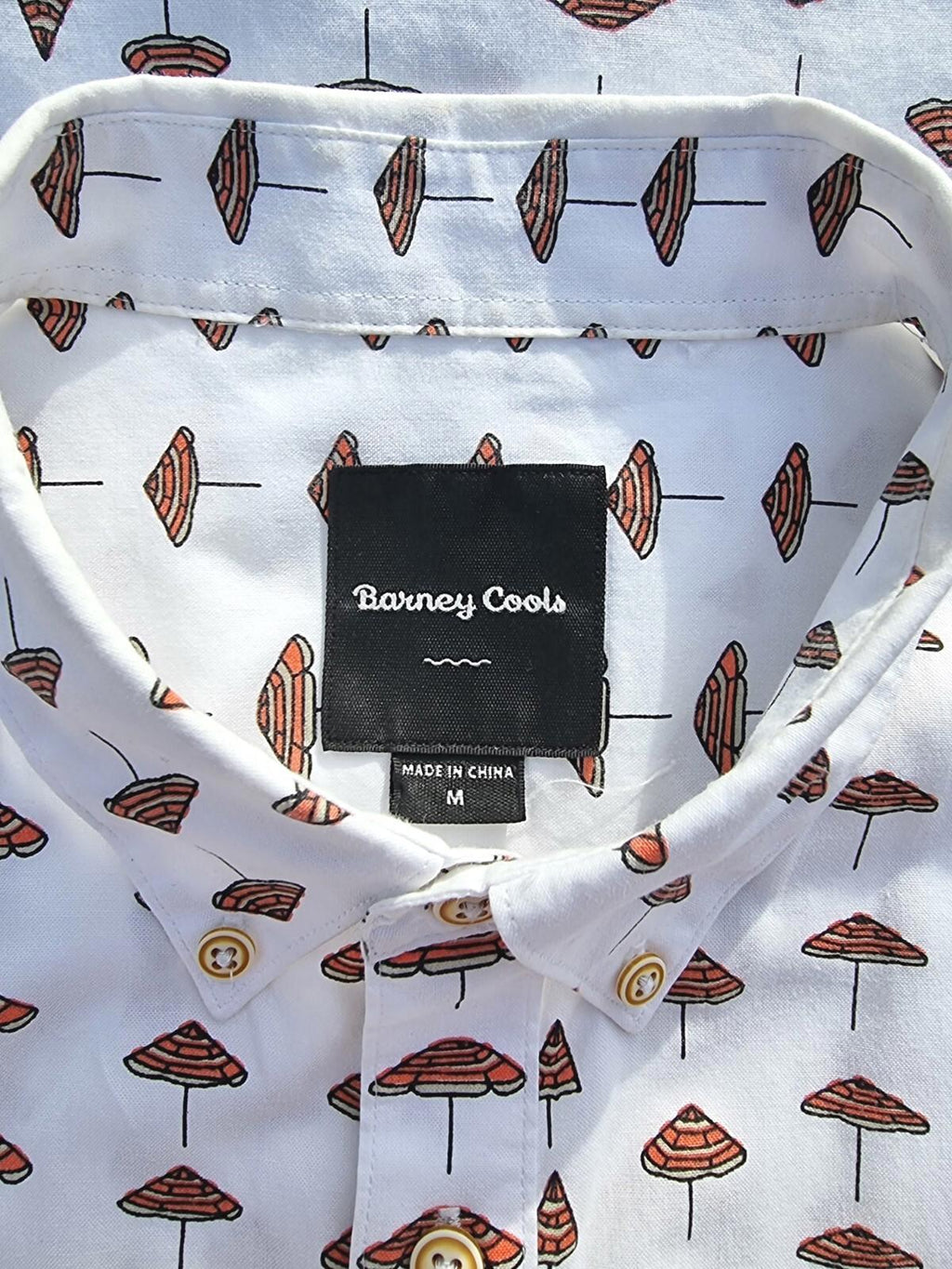 Barney Cools Shirt Short Sleeve Sunbrella Print Shirt White Men's UK Size M
