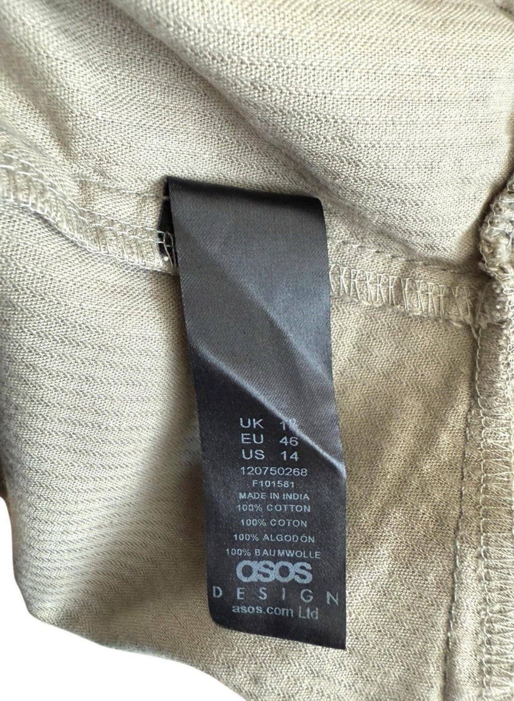 ASOS Khaki Green Shirt Dress Corduroy Belted Women’s UK Size 18