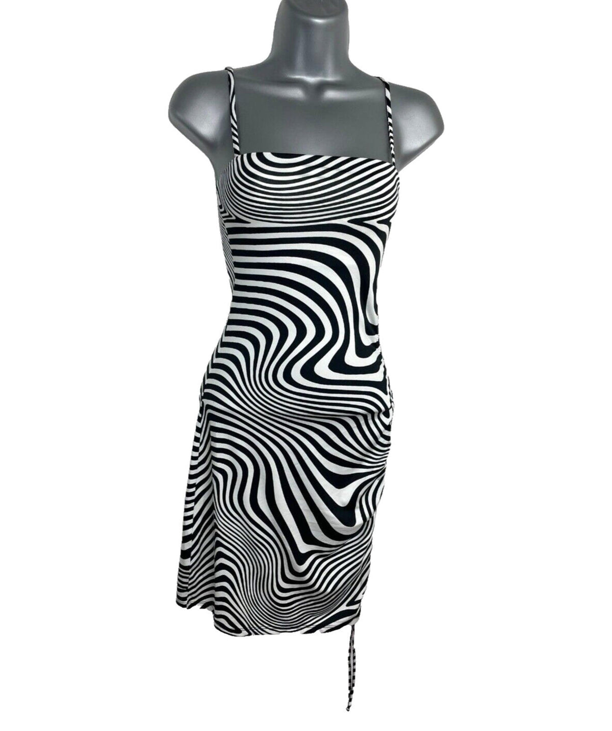 Divided Black Divided Midi Dress Psychedelic Print Square Neck Women's UK Size XS