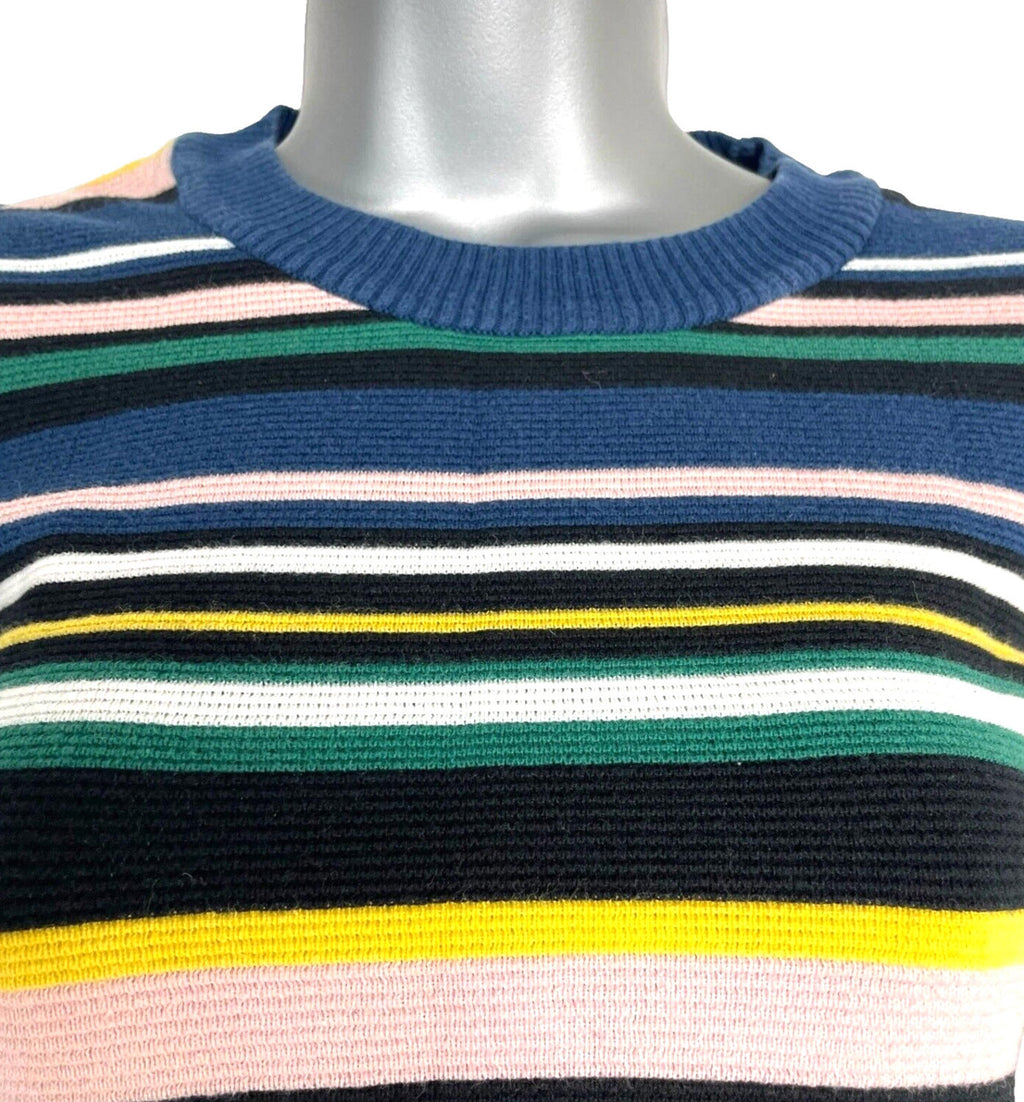 TopShop Multi Topshop Jumper Blue & Multicolour Stripe Cropped Long Sleeve Women's UK Size 8