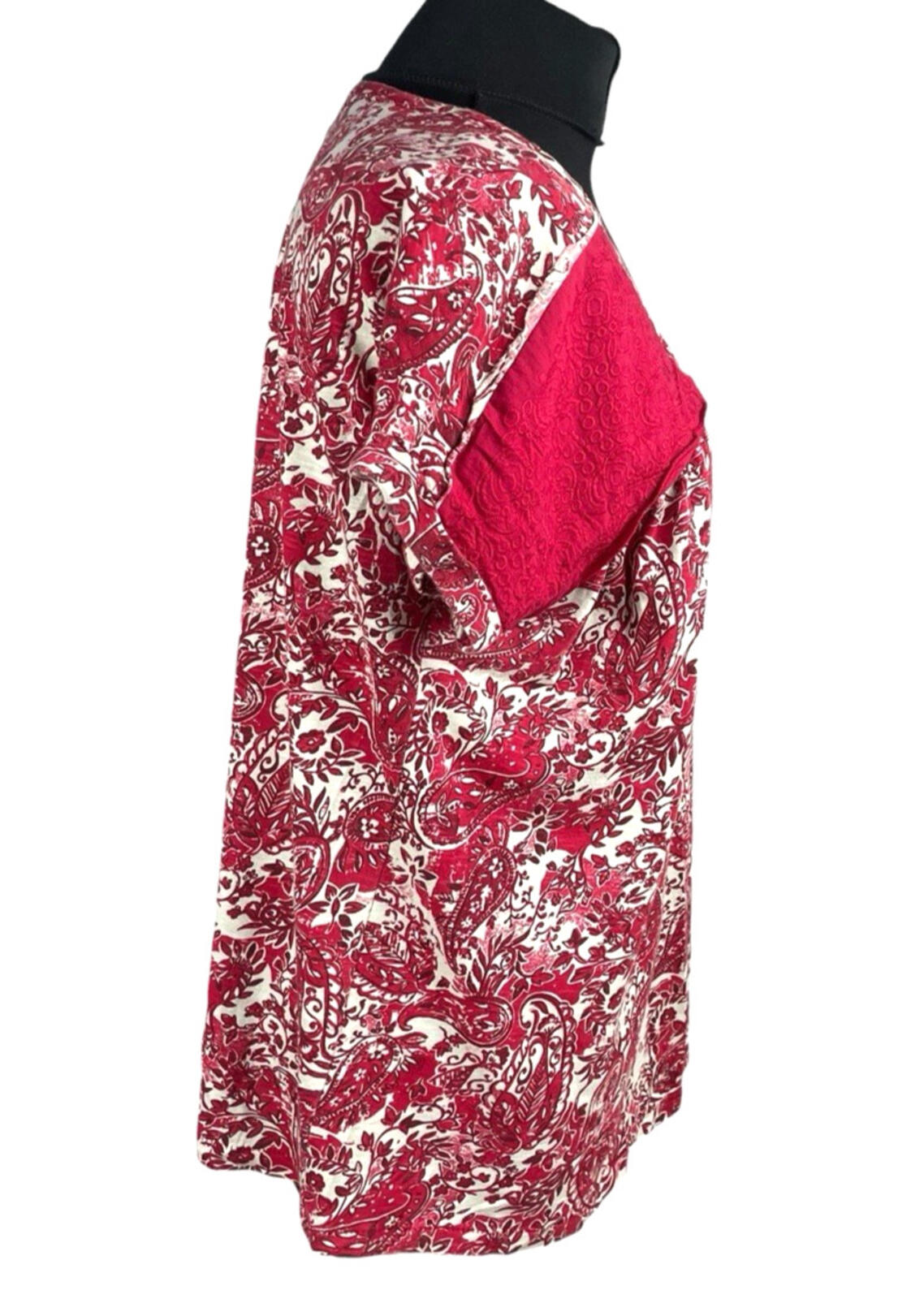 Next T-Shirt Blouse Top Women's UK Size 16 Paisley Short Sleeve Cotton Red