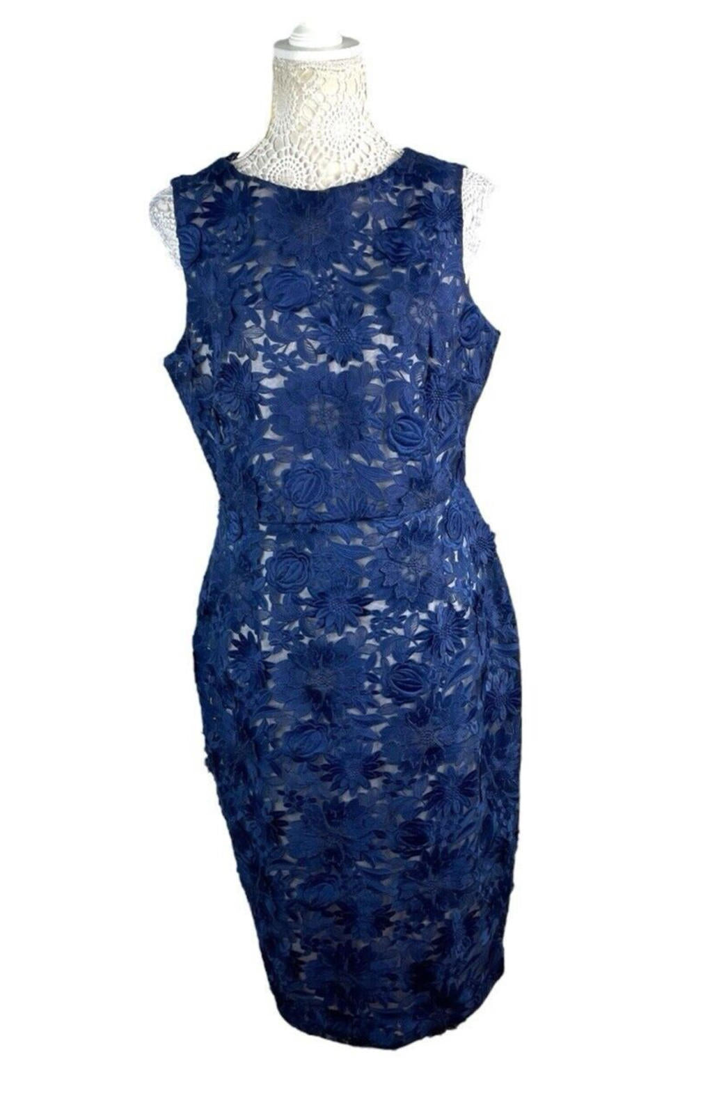 Coast Philippa Navy Blue Lace Formal Dress Midi Women's UK Size 14