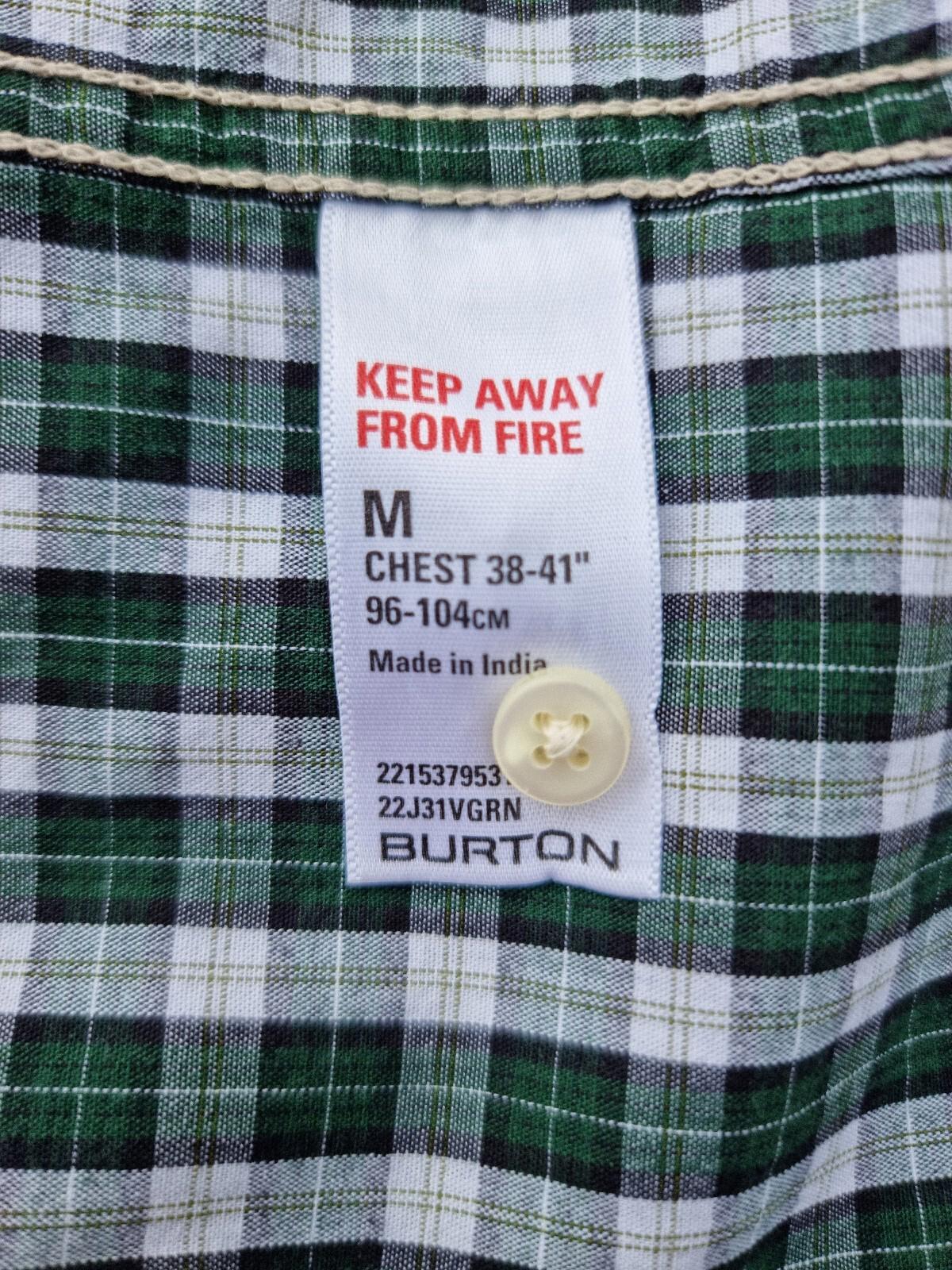 Burton Shirt Green Check Long Sleeve 100% Cotton Men's UK Size M Medium