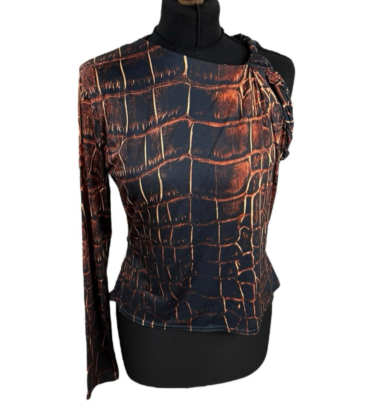 Black Orange One Shoulder Top Twisted Strap Stretch Women's UK Size 14-16