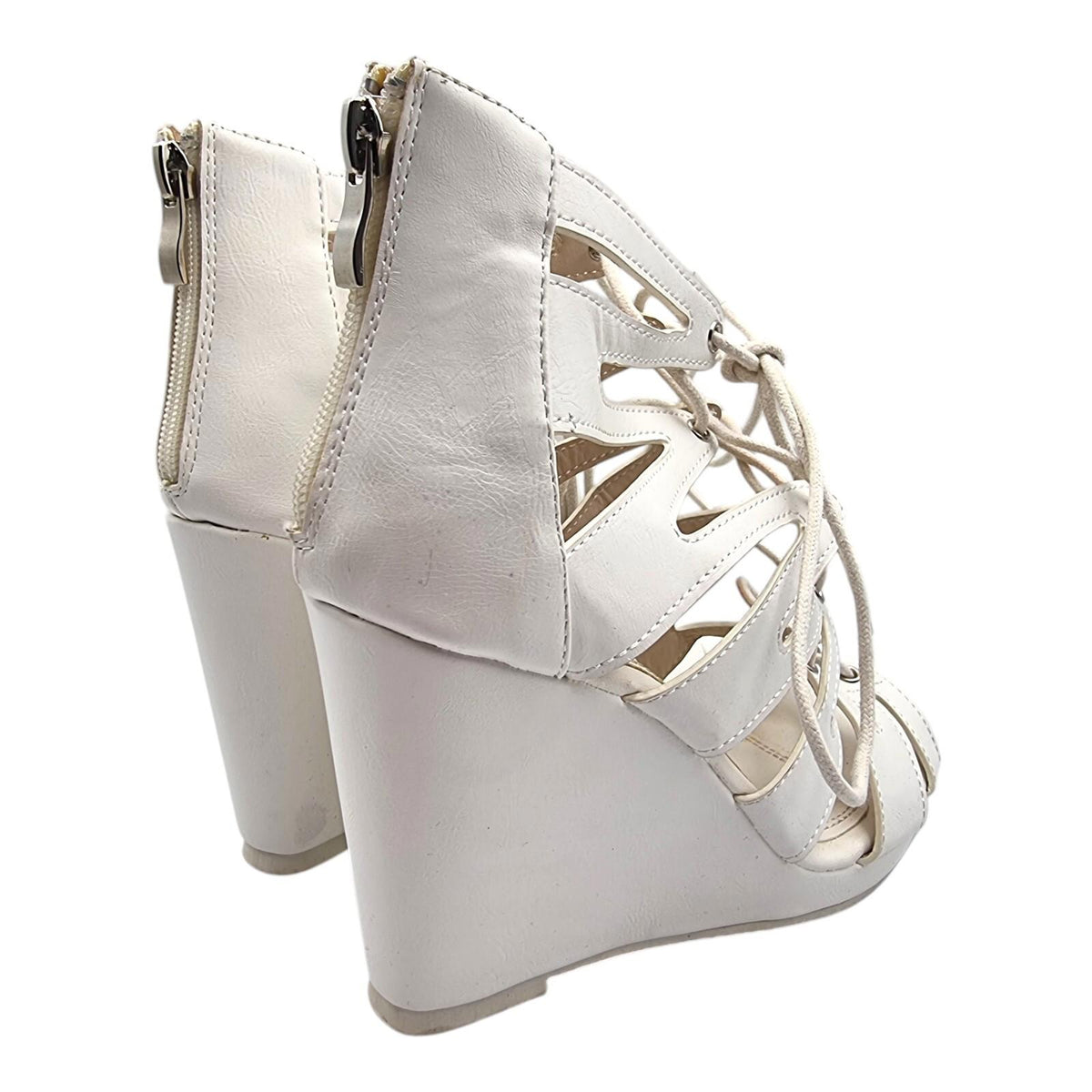 Aspirer Shoes White Aspirer Wedge Shoes Women's UK Size 7 Ankle Strap White Lace Up Faux Leather