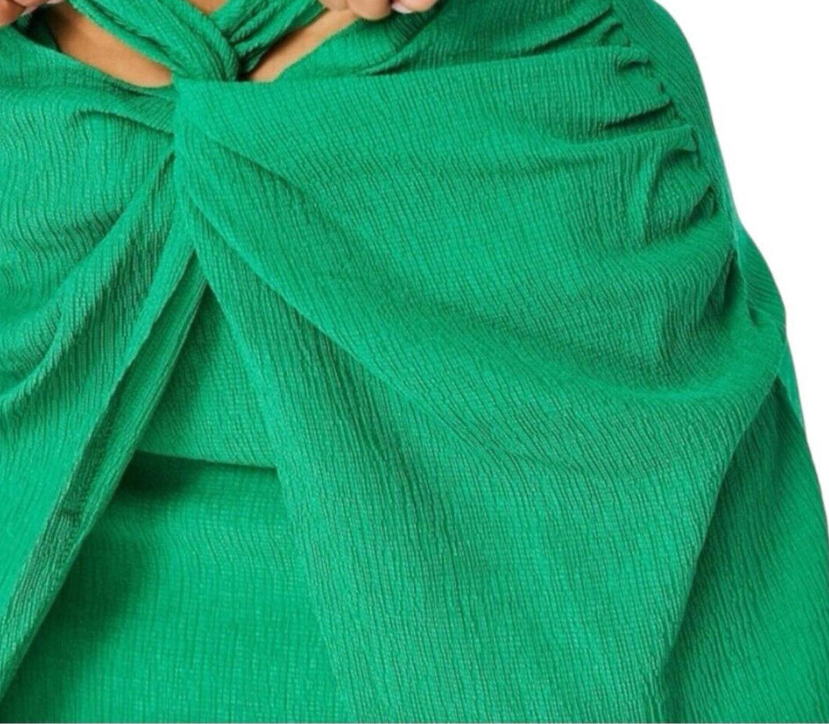 Stradivarius Green Knot Front Midi Skirt Crinkle Effect Women's UK Size XS