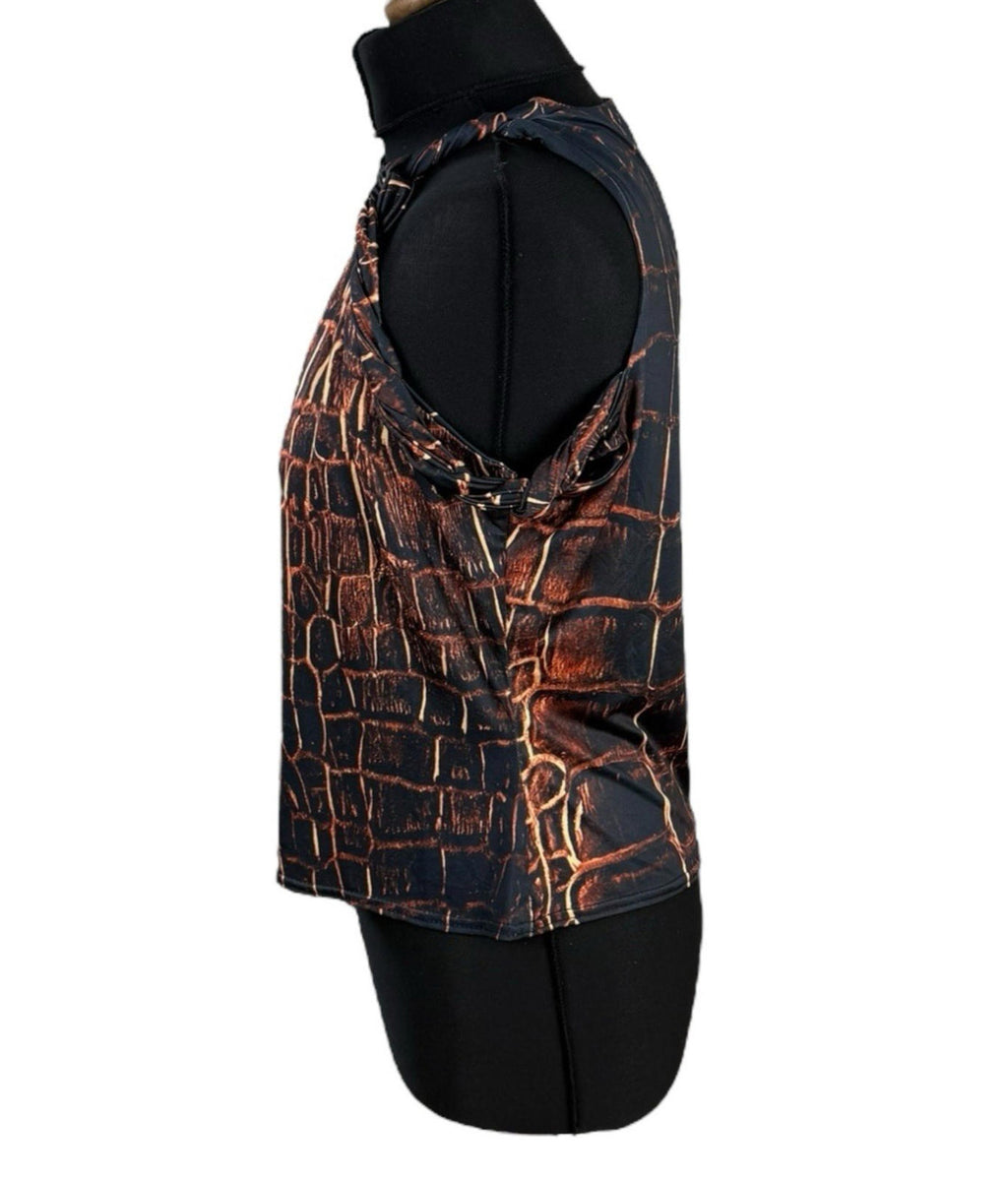 Black Orange One Shoulder Top Twisted Strap Stretch Women's UK Size 14-16