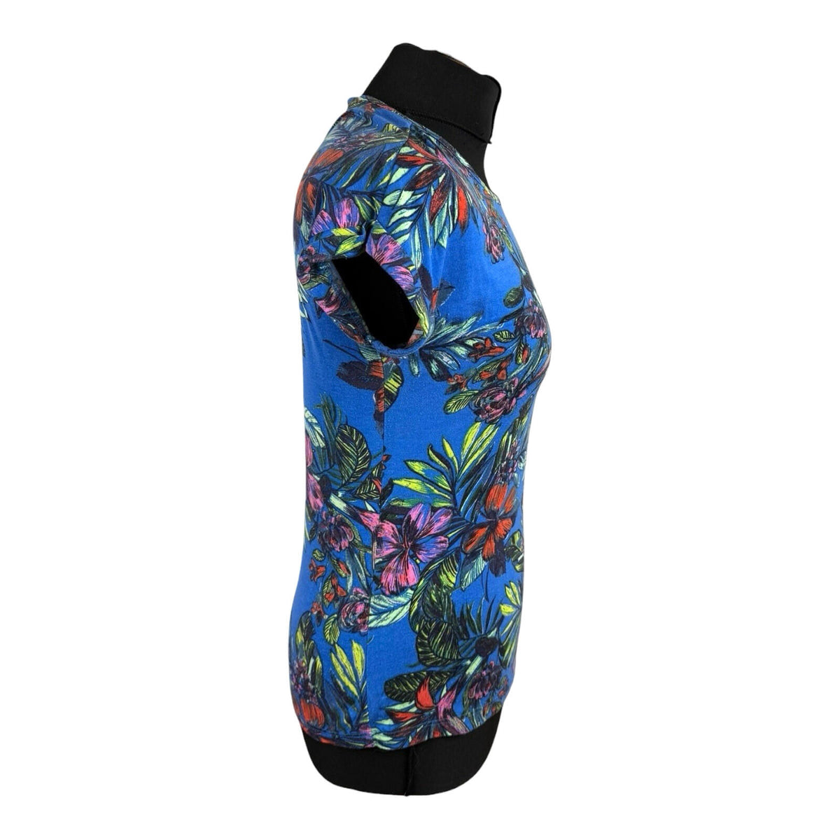 Peacocks T-Shirt Blouse Women's UK Size 8 Tropical Print Zip Back Multicolour