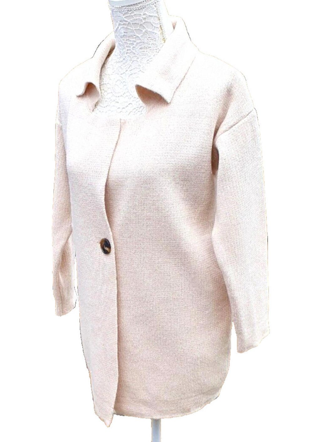 Airydress Knit Shirt Cardigan Button Detail Collared Women's One Size