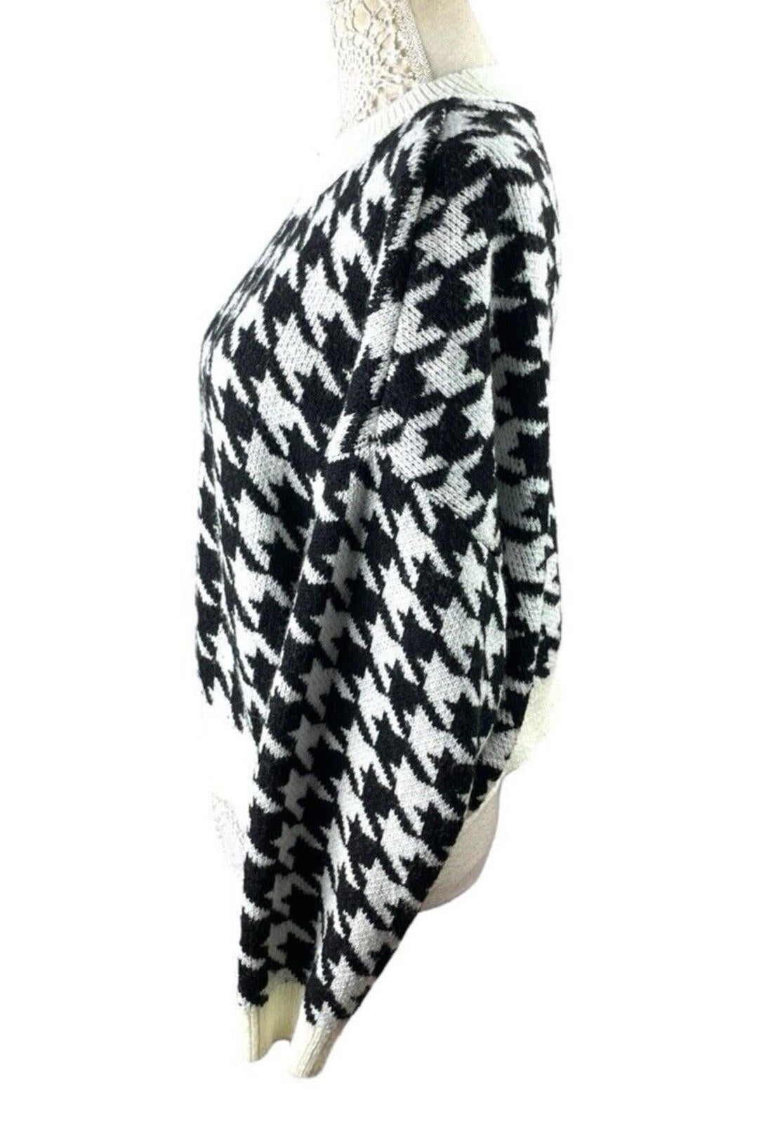 Stradivarius Black & White Houndstooth Jumper Relaxed Fit Women's UK Size XS