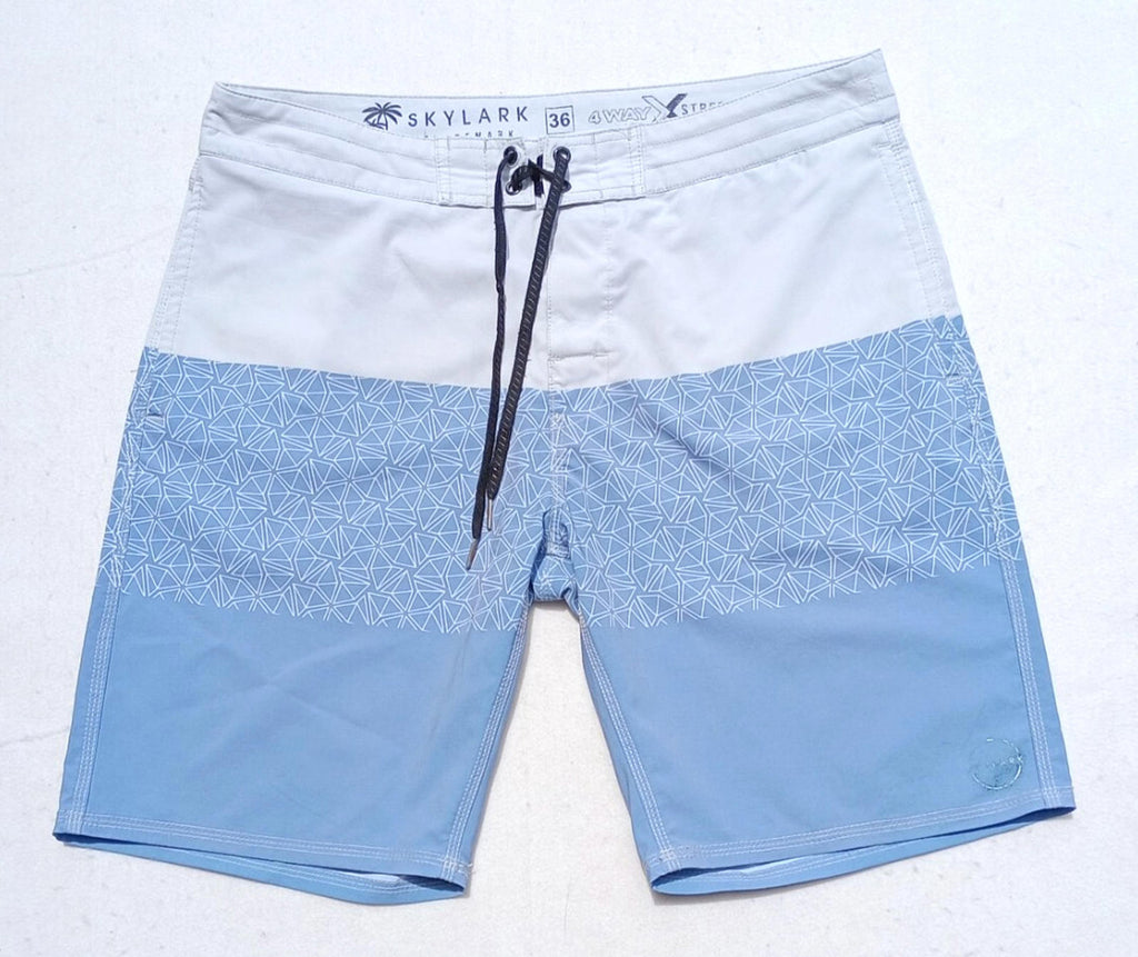 Skylark Swim Shorts Men's UK Size L Beige/Teal Polyester Rich Pockets Drawstring Blue