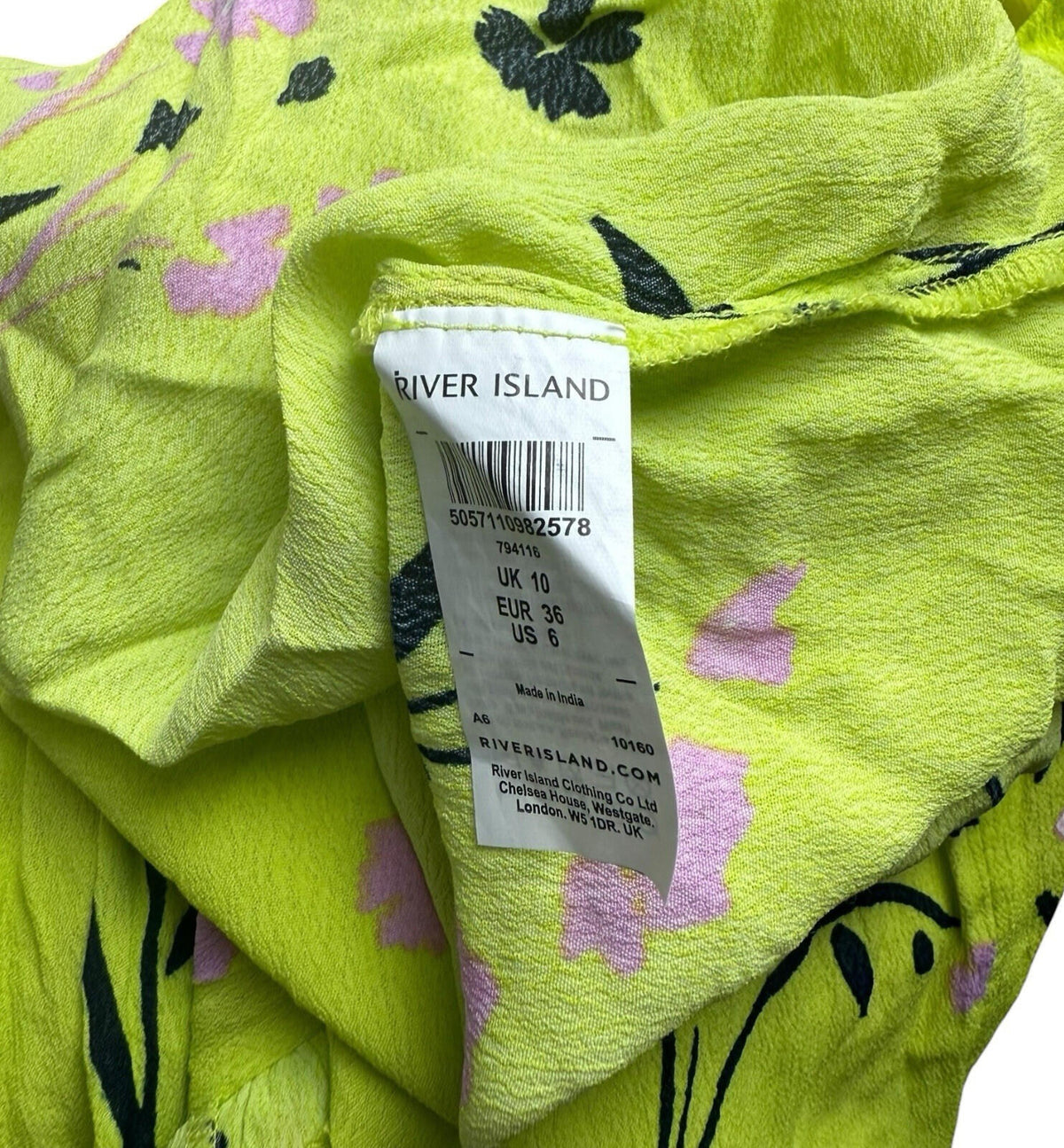 River Island Neon Blouse Women's UK Size 10 Long Sleeve Frill Detail Floral