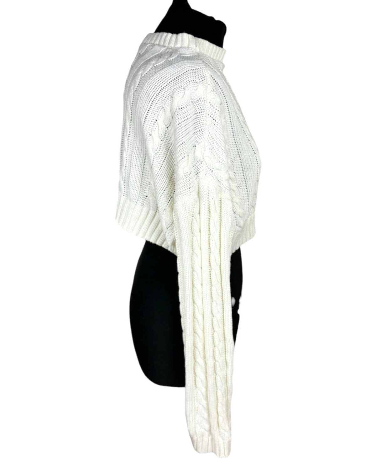Dazy Cropped Cable Knit Jumper Women's UK Size S Aaron Long Sleeve Ivory