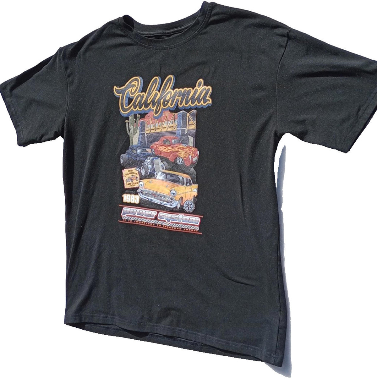 SHEIN Black California Graphic Print T-Shirt Men's UK Size S Black Crew Neck 100% Cotton