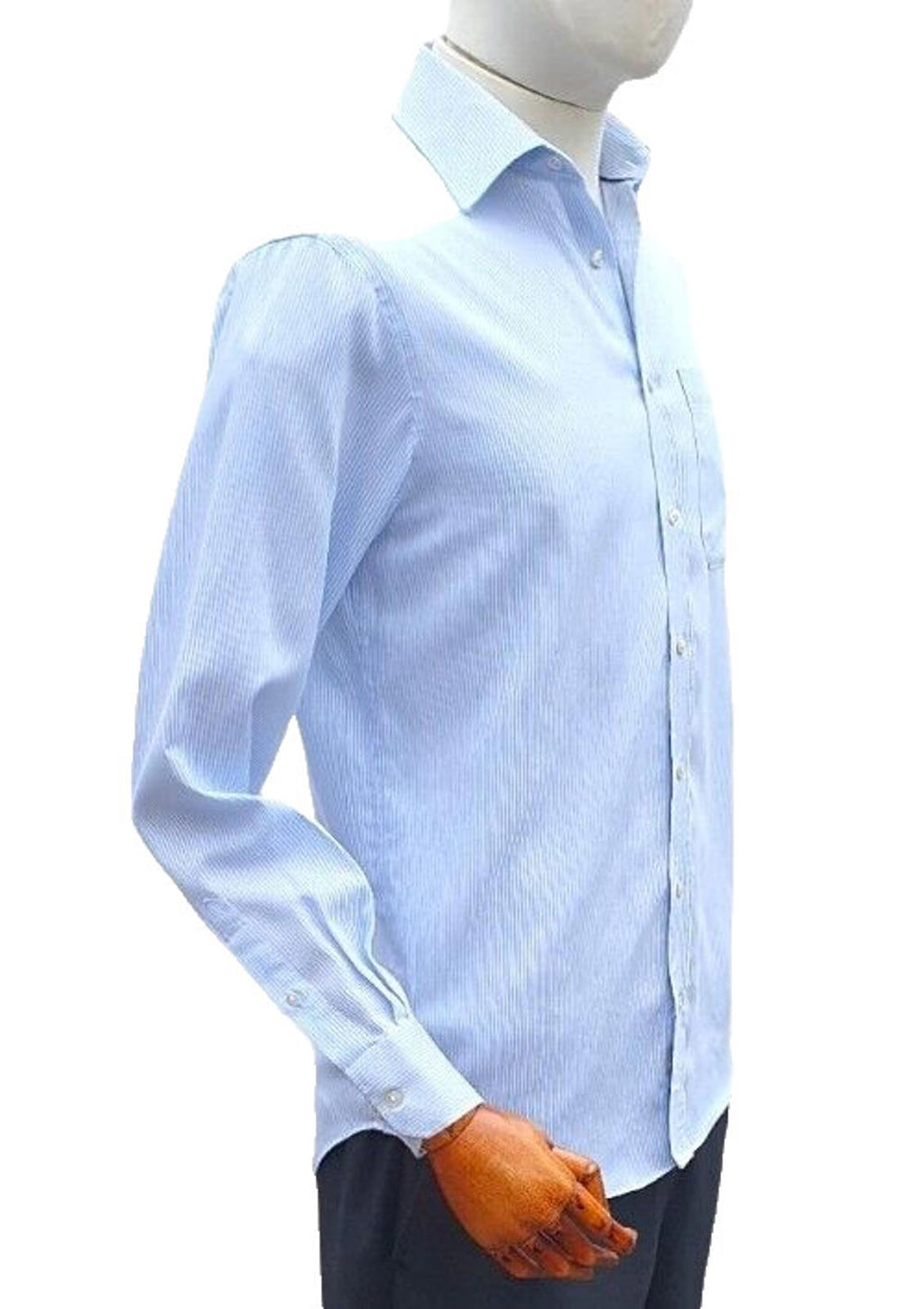 M&S Shirt Long Sleeve Striped Men's Large 14.5" Collar 100% Cotton