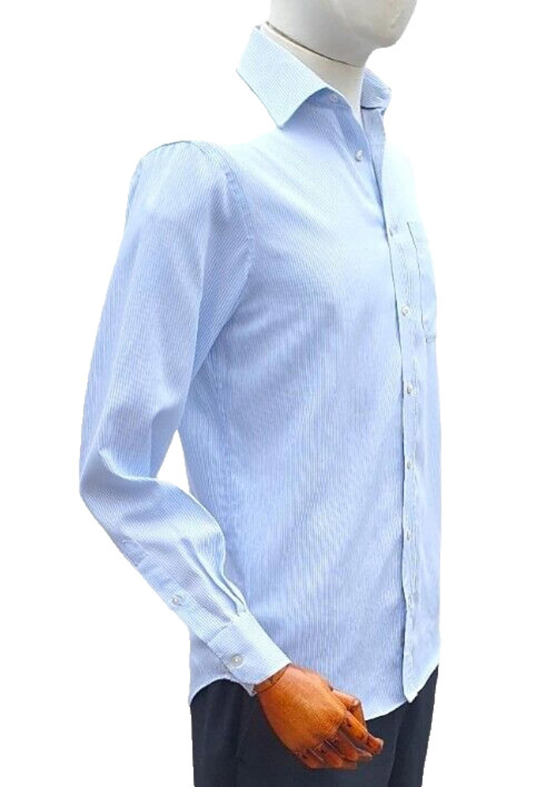 M&S Shirt Long Sleeve Striped Men's Large 14.5" Collar 100% Cotton