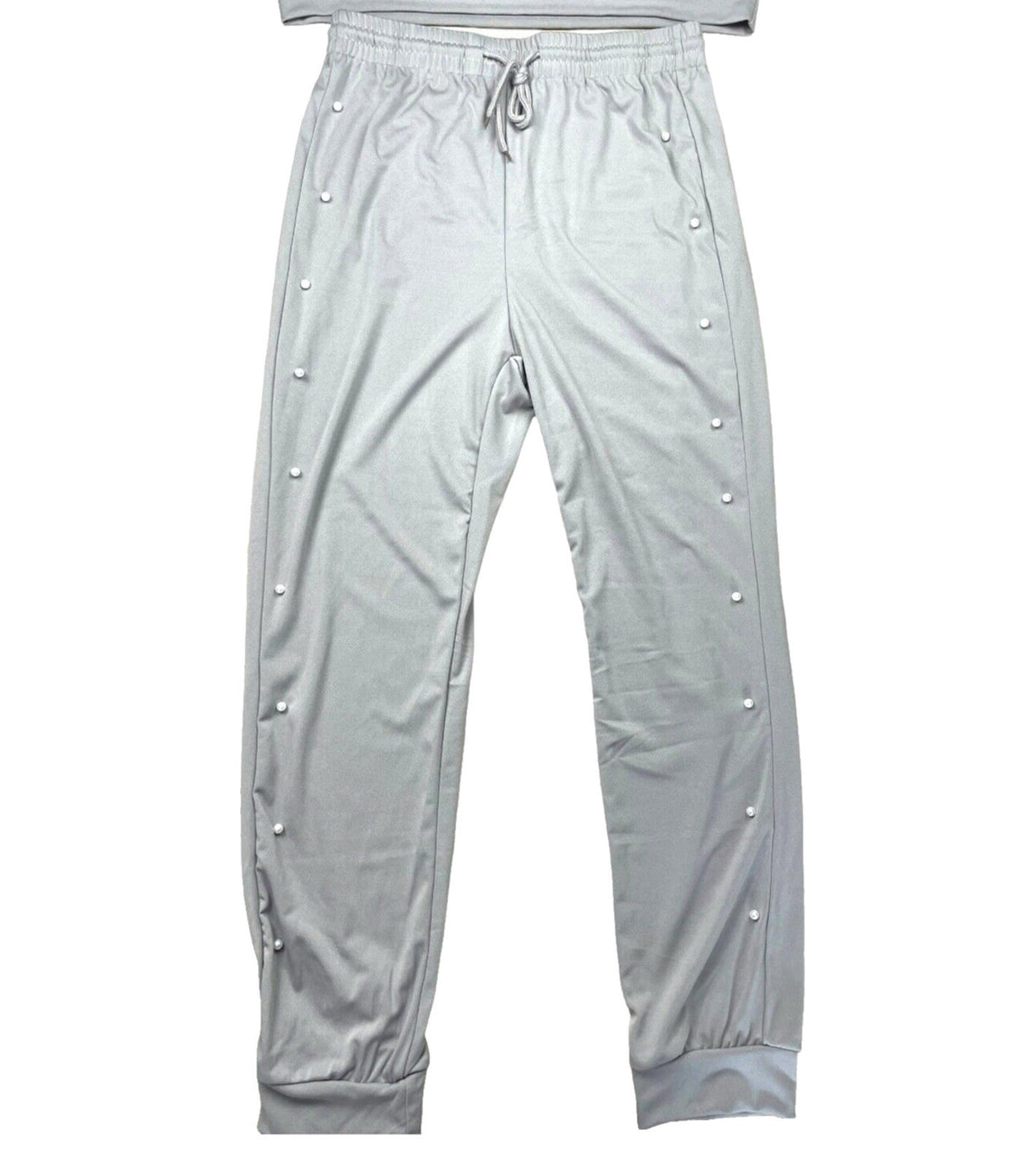 Pearl Embellished Tracksuit Co-Ord Set Women's UK Size L Grey Jog Pants & Top